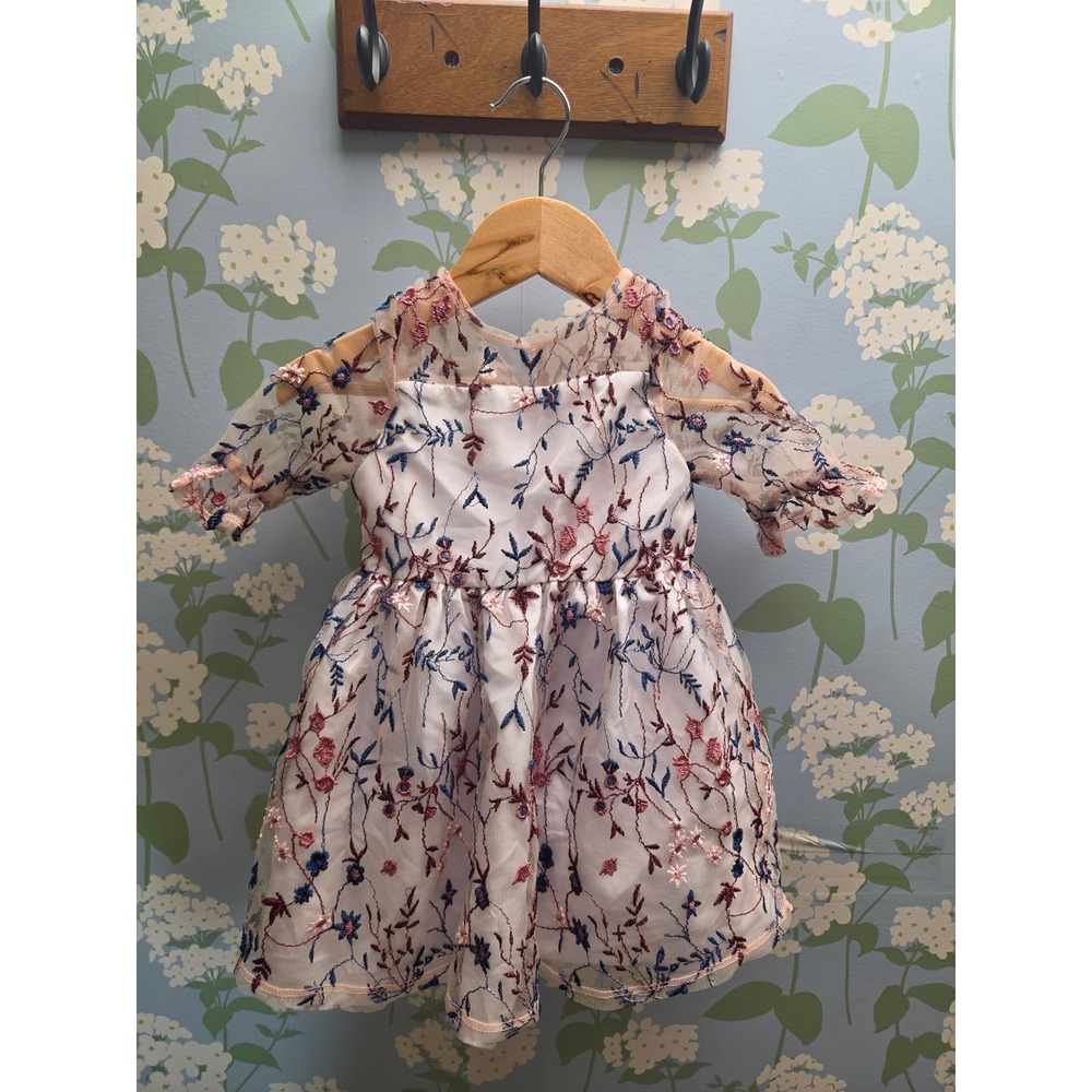 Pippa & Julie Girls 24M Floral Embroidered Mesh Party Dress White Pink Blue